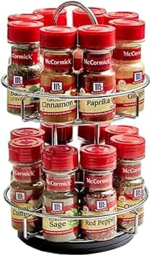 McCormick Two Tier Chrome 16 Piece Spice Rack Organizer with Spices Included, 26.09 oz