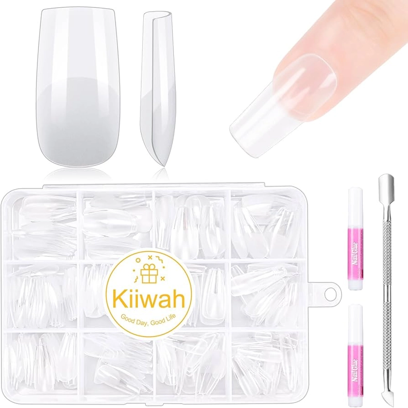 Kiiwah 240 Pcs Soft Gel Full Cover Nail Tips, Pre-Buff Clear Acrylic False Nail Extensions with Glue and Box Kit for Girls Women Home DIY Manicure Nail Salons, 10 Sizes - Square : Amazon.co.uk: Beauty