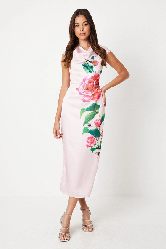 Dresses | Cowl Neck Placement Print Satin Dress | Coast