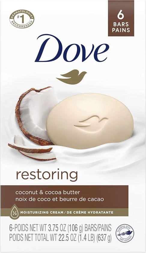 Dove Beauty Bar For Softer Skin Coconut Milk More Moisturizing Than Bar Soap 3.75 oz 6 Bars (Packaging may vary)