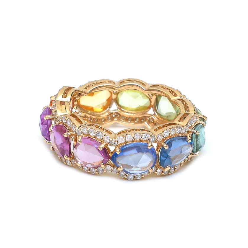 Rainbow Sapphire Rose Cut and Diamond Ring