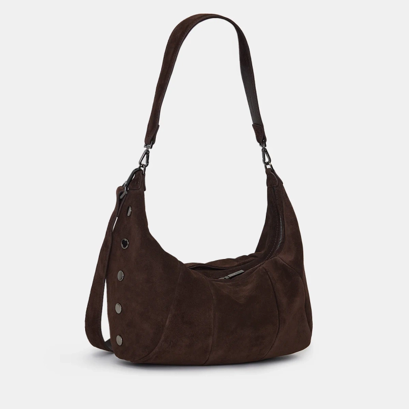 Morgan-Espresso Suede Croissant Bag with Slouchy Touch | Hammitt