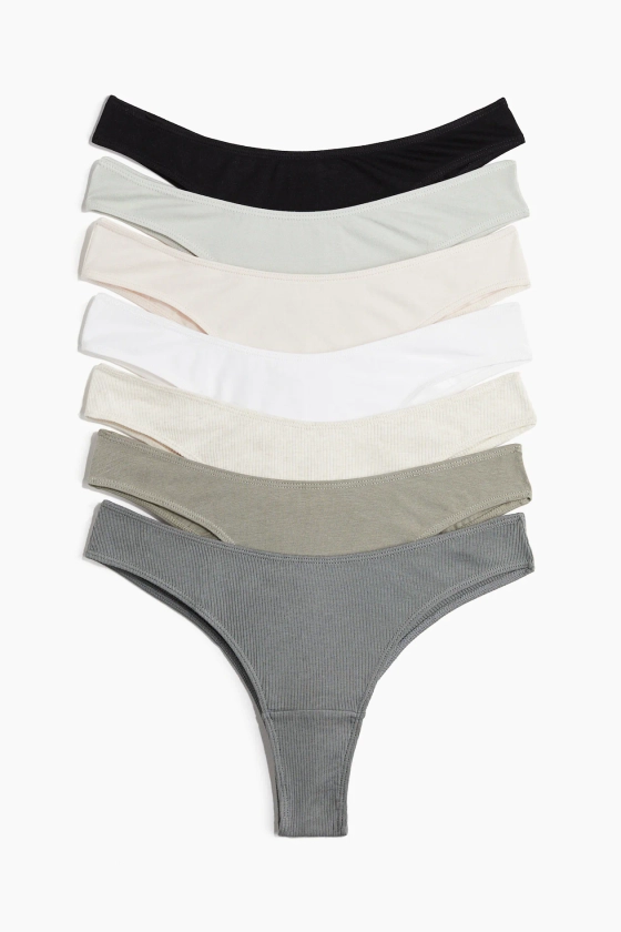 7-pack cotton Brazilian briefs - Black/Light green/Light beige - Ladies | H&M GB