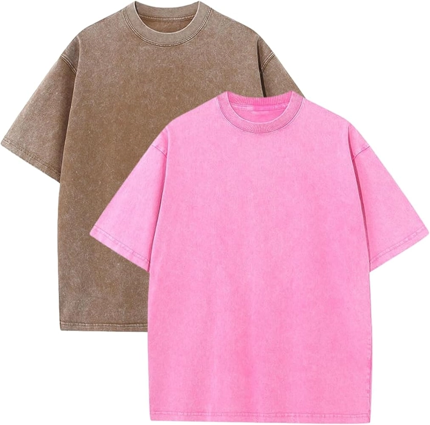 Pump Covers T-Shirts Men Oversized Tees Workout Tshirts 2 Pack Cotton Acid Wash Streetwear Grunge T Shirt