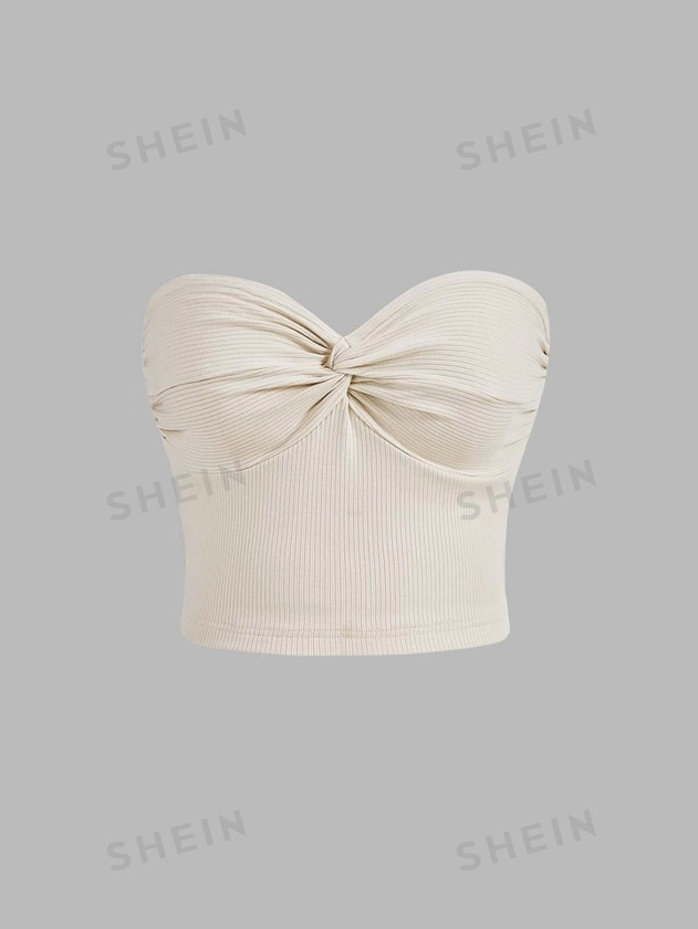 SHEIN MOD Twist Front Ribbed Knit Bodycon Summer Tube Top