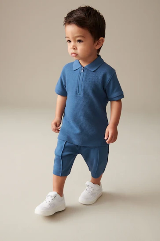 Blue Zip Polo Shirt and Shorts Set (3mths-7yrs) (3mths-7yrs)