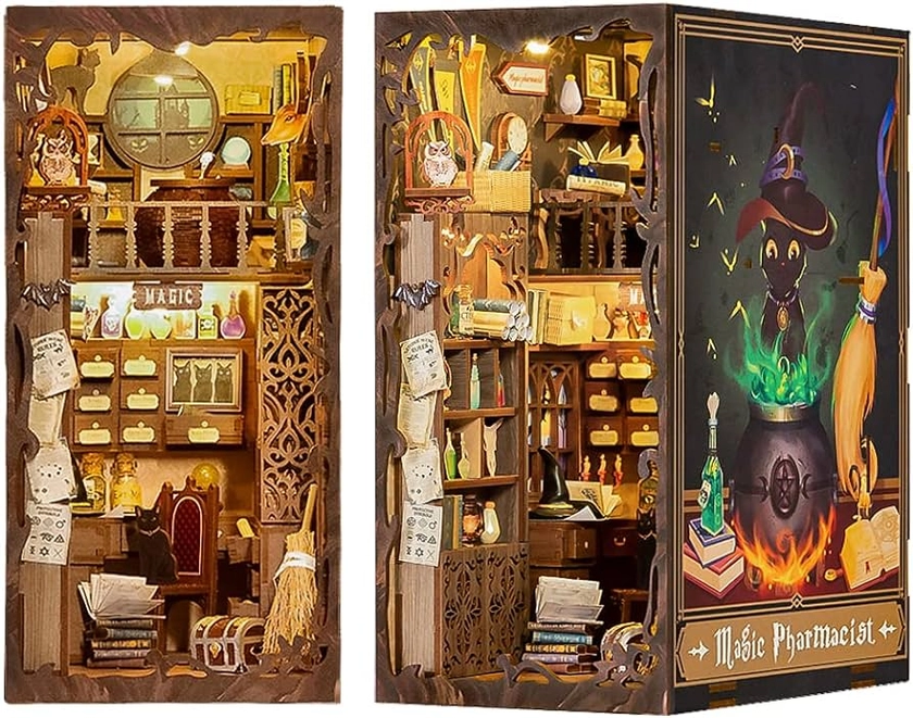 CUTEBEE DIY Book Nook Miniature Dollhouse Kit 3D Wooden Puzzle Booknook Bookshelf Insert Decor Bookends Model Build-Creativity Kit with LED Light (Magic Pharmacist) : Amazon.com.au: Toys & Games