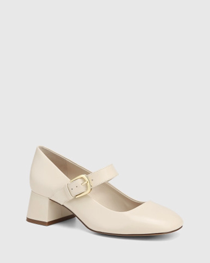 Iris Vintage Ivory Box Leather Block Heel Mary Jane