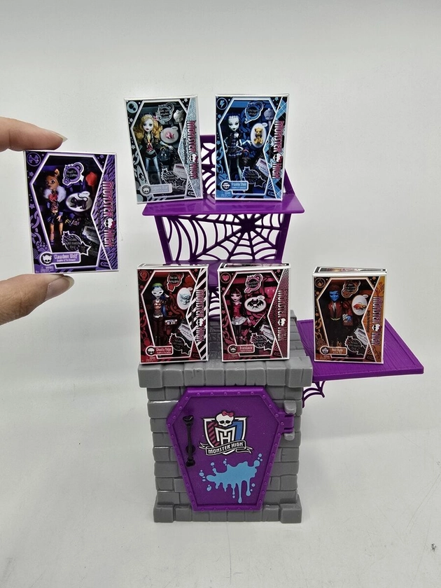 Monster High Coffin Shelf w Custom Miniature Boxes 1:6 Scale Display