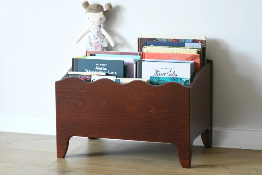 Dark Brown Montessori Bookcase, Kids Bookshelf, Low Library for Children, Storage for Toys, Chest Bin - Etsy Canada