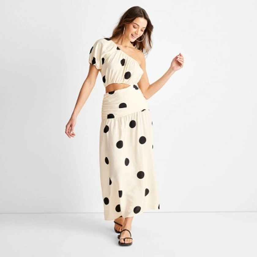 Women's Polka Dot One Shoulder Cut-Out Midi Dress - Future Collective™ with Jenny K. Lopez Cream 00