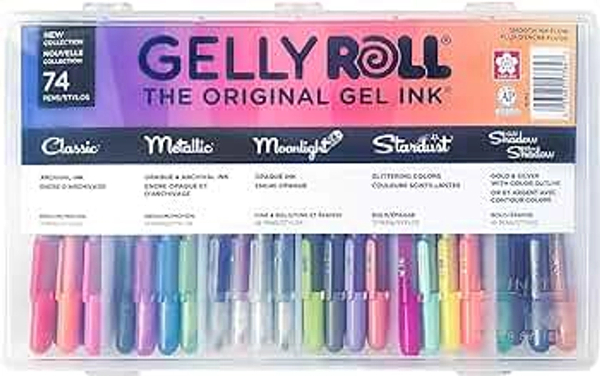 SAKURA Gelly Roll Gel Pens - Gift Set - Ink Pen Set for Journaling, Art, or Drawing - Assorted Point Sizes with Pen Storage Case - Assorted Colored Ink with Special Effects - 74 Pack
