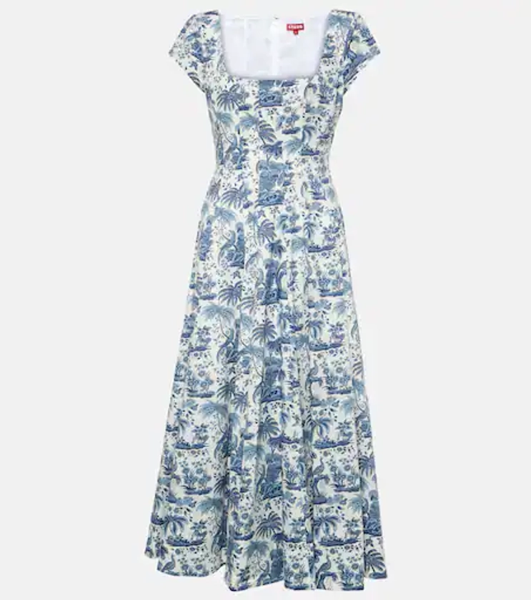 Wells floral cotton midi dress in blue - Staud | Mytheresa