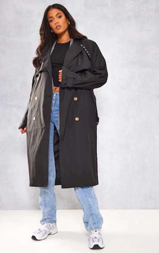Tall Black Oversized Belted Midi Trench