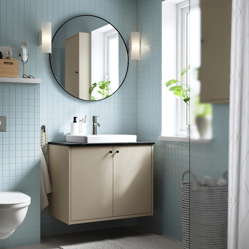 HAVBÄCK / ORRSJÖN Sink cab w doors/sink/tap - beige/black marble effect 79x55x72 cm (31x21 1/2x28 3/8 ")