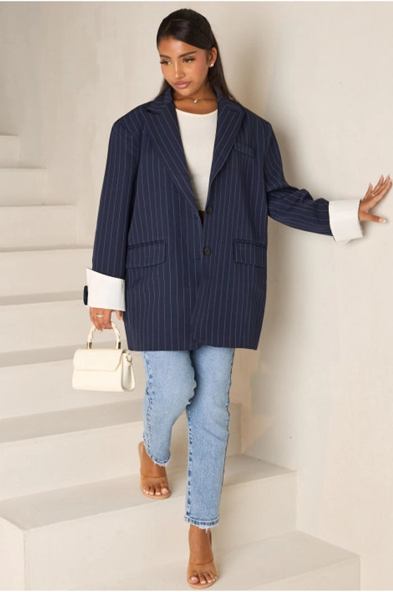 Blazer oversize à rayures bleu foncé