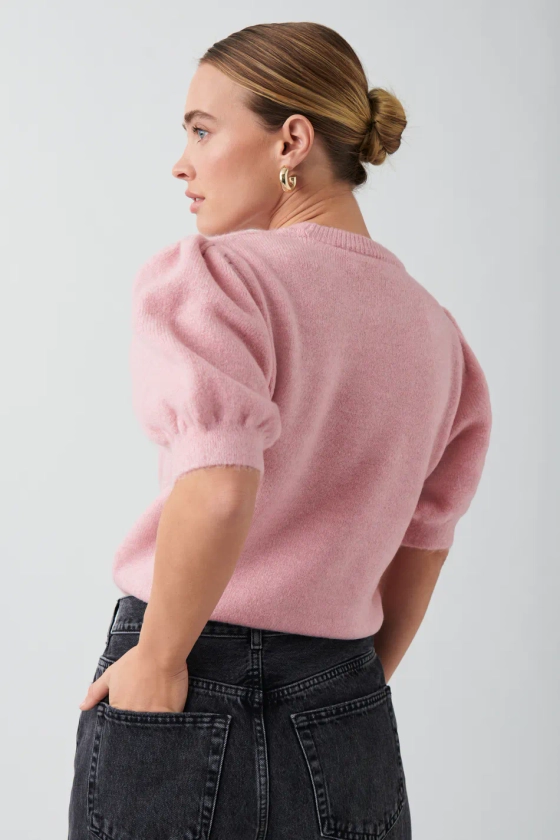 Knitted puff sleeve top - Roze - Dame - Gina Tricot