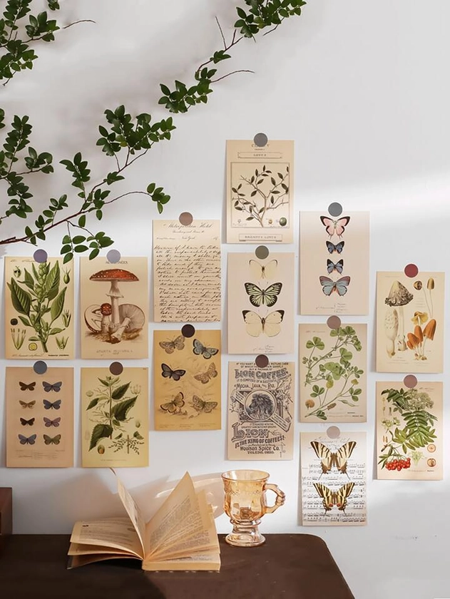 30 pièces vintage Papillon & Motif Végétal Stickers Muraux Décoration