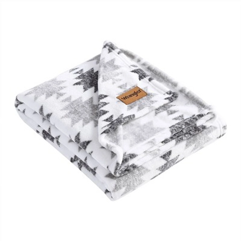 50"x60" Canyon Reversible Throw Blanket Ikat Gray - Wrangler: Polyester Plush, Machine Washable, Travel-Friendly