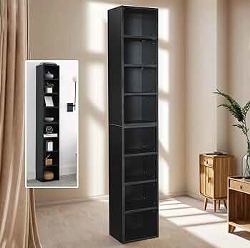 70.9-inch Tall Narrow Bookcase, 8-Shelf Display Bookshelf with Adjustable Shelves Multi-Functional Floor Standing Display Storage Cabinet Home Decor Furniture for Home Office Living Room,Black