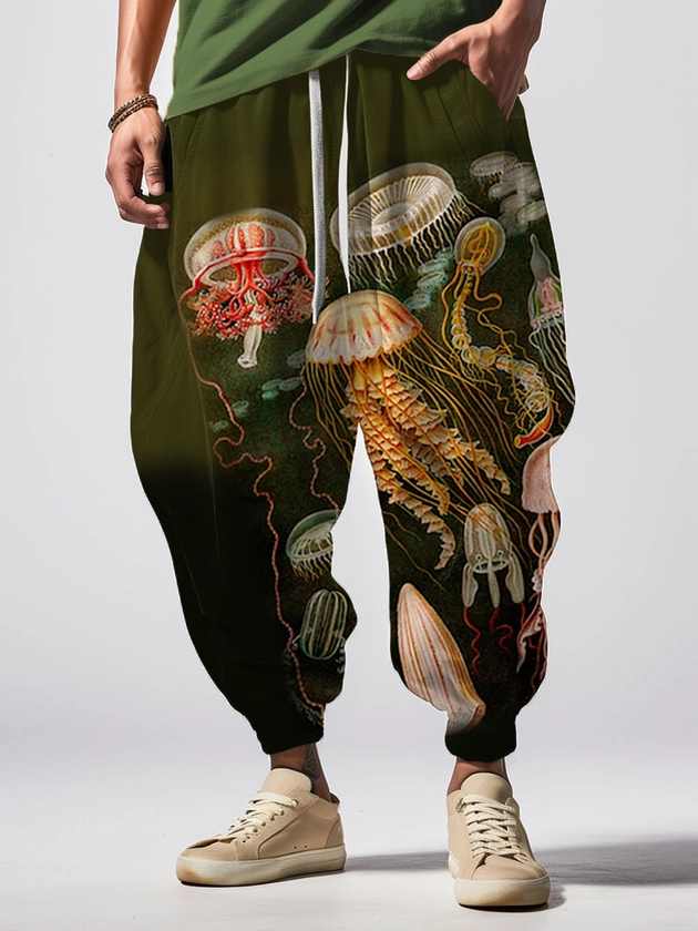 Men's Vintage Jellyfish Marine Organism Flowing Art Loose Drawstring Waist Sweatpants