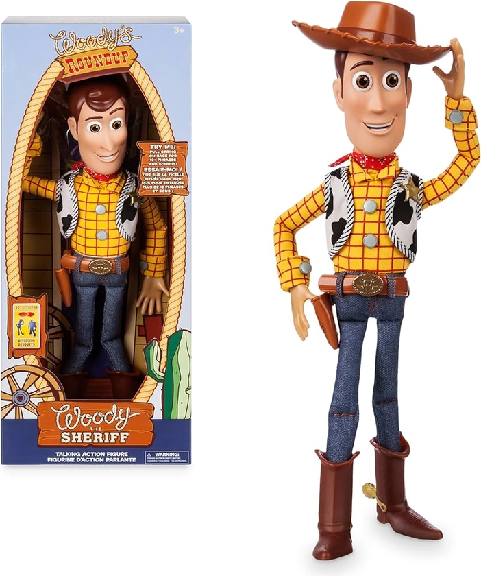 Disney Store Figurine Woody Interactive parlante Toy Story 4, 35 cm / 15", inclut Plus de 10 répliques en Anglais, interagit avec d'autres Figurines et Jouets, lumières Laser, 3 Ans et Plus.