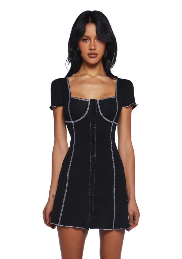 Current Mood Exposed Stitch Mini Dress - Black