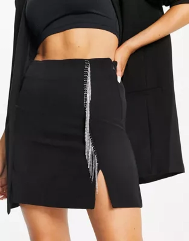 Vero Moda - Mini-jupe avec franges à strass - Noir