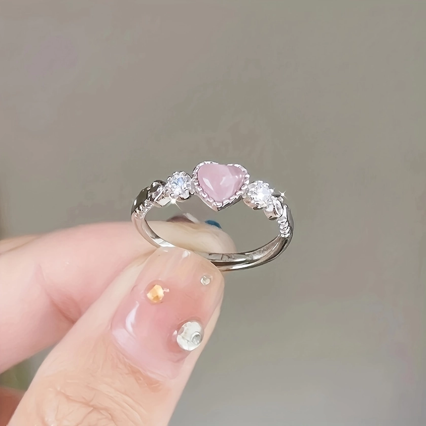 1pc Cute Exquisite Heart Decor Adjustable Ring For Girls, Party Jewelry, Mother's Day Holiday Gift