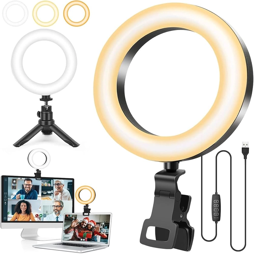 Ring Light with Tripod Stand&Clip for Laptop,Video Conference Lighting,5" Led Selfie Ring Light Webcam Zoom Meeting Light for PC Monitor/MacBook/iMac/Makeup/YouTube/Live Streaming/Photo/TiK Tok