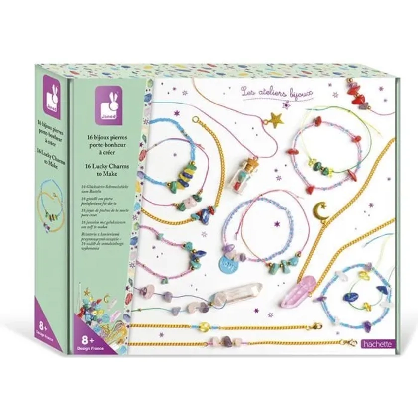 Kit Créatif - JANOD - 16 Bijoux Pierres Porte-Bonheur - Les Ateliers Bijoux - Loisir Créatif Enfant