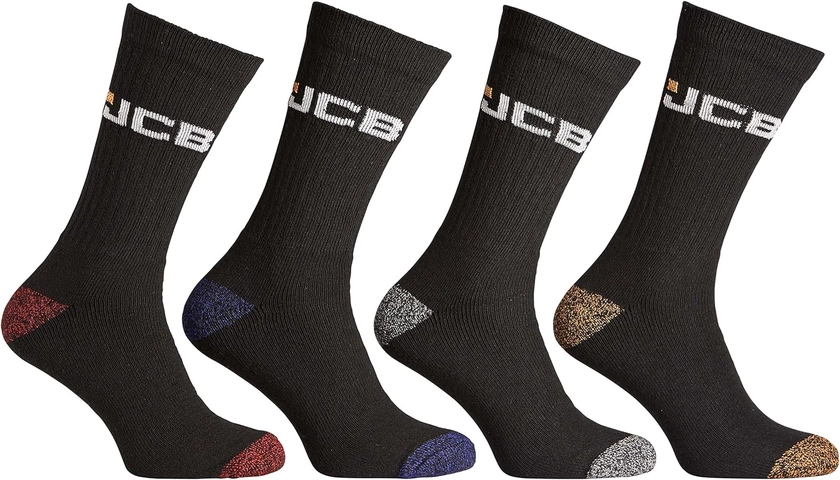 JCB - Men's Black work wear boot Socks | 4 Pairs | U.K. Size 6-11 | Boot Socks, Reinforced Socks, Terry Cushioning