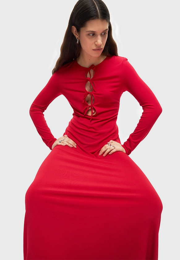 Платье с завязками (Красный) женское купить в интернет-магазине | STUDIO 29