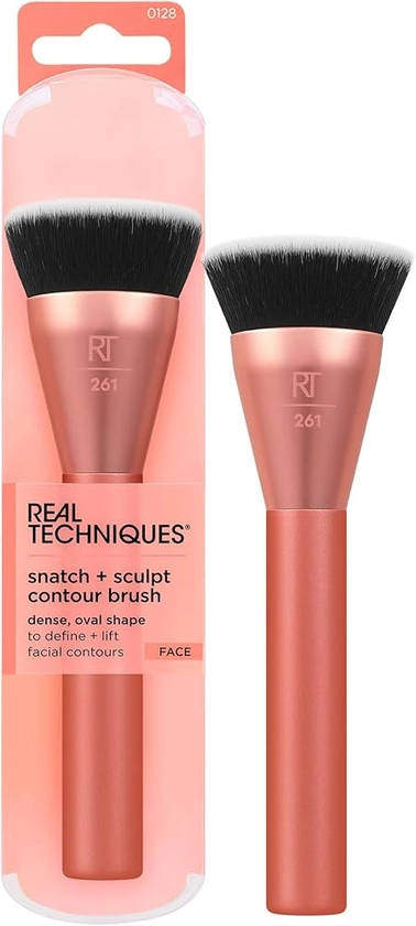 Real Techniques Snatch + Sculpt Contour Makeup Brush, For Liquid and Cream Contour and Bronzer, Flat Top and Oval Head For Blending and Buffing, Dense,1 Count