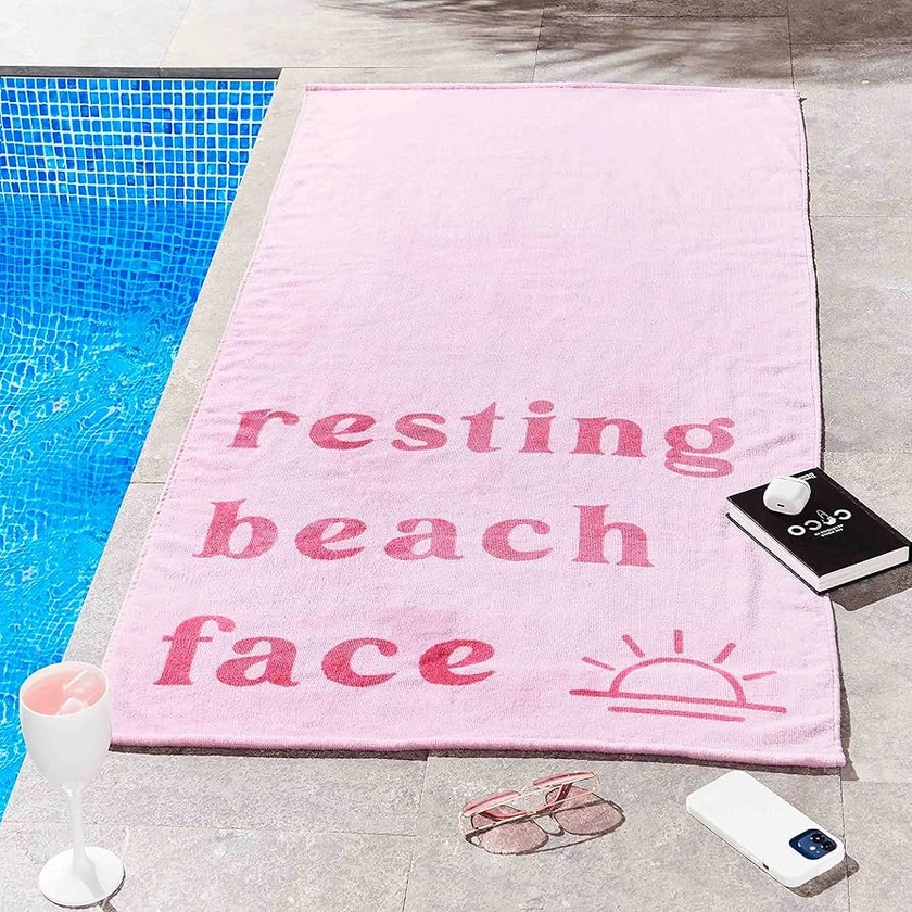 Sassy B Resting Beach Face Cotton 75x160cm Beach Towel Pink : Amazon.co.uk: Home & Kitchen