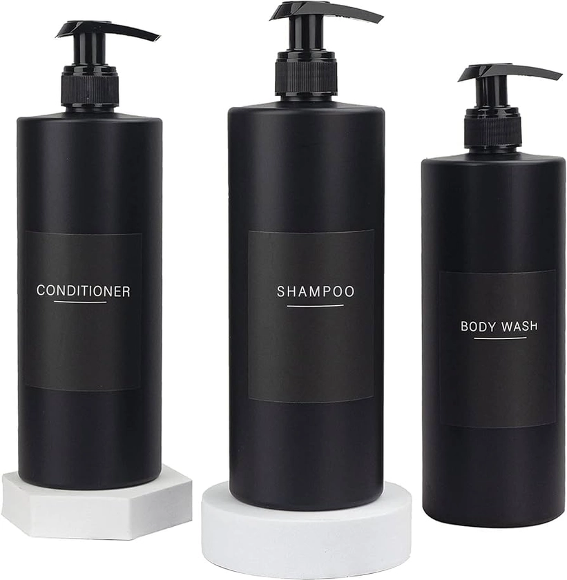 Ezebesta 3 PCS 500ml Black Soap Lotion Pump Dispensers with 22 Labels Bathroom Minimalist Dispenser Bottles : Amazon.co.uk: Home & Kitchen