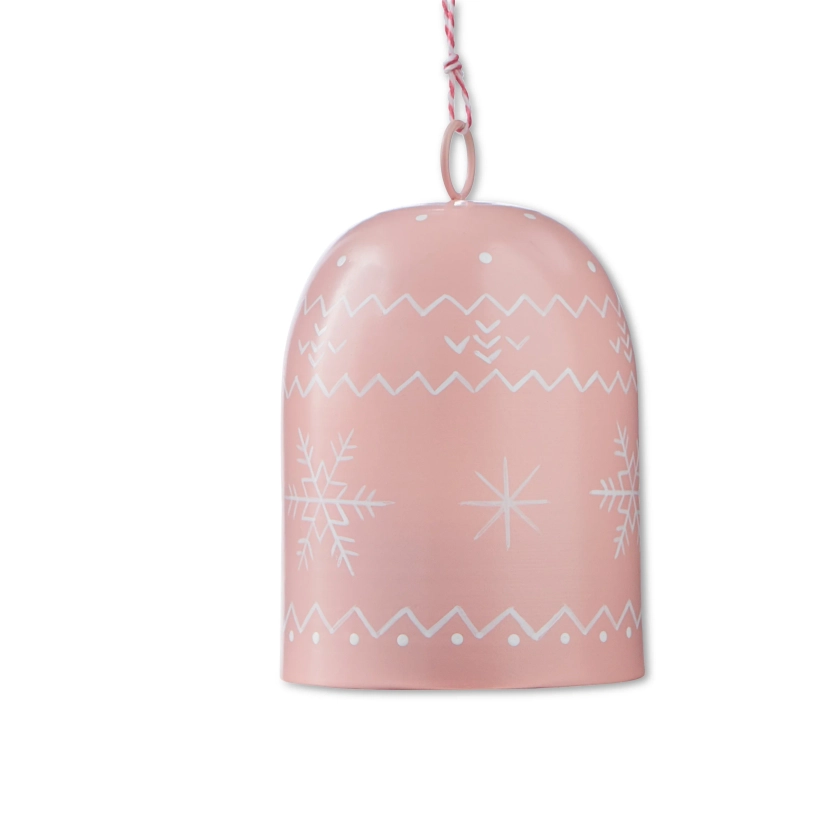 Winter Blush Pink Metal Hanging Bell Christmas Ornament, 5 in, by Holiday Time