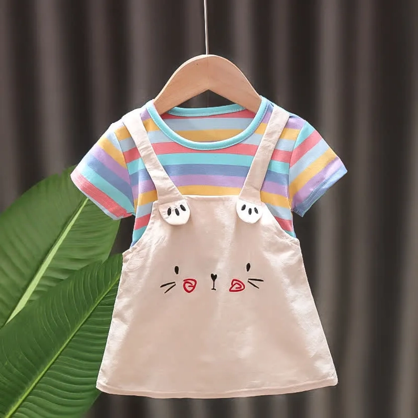 Baby Striped Cats Splicing Dress