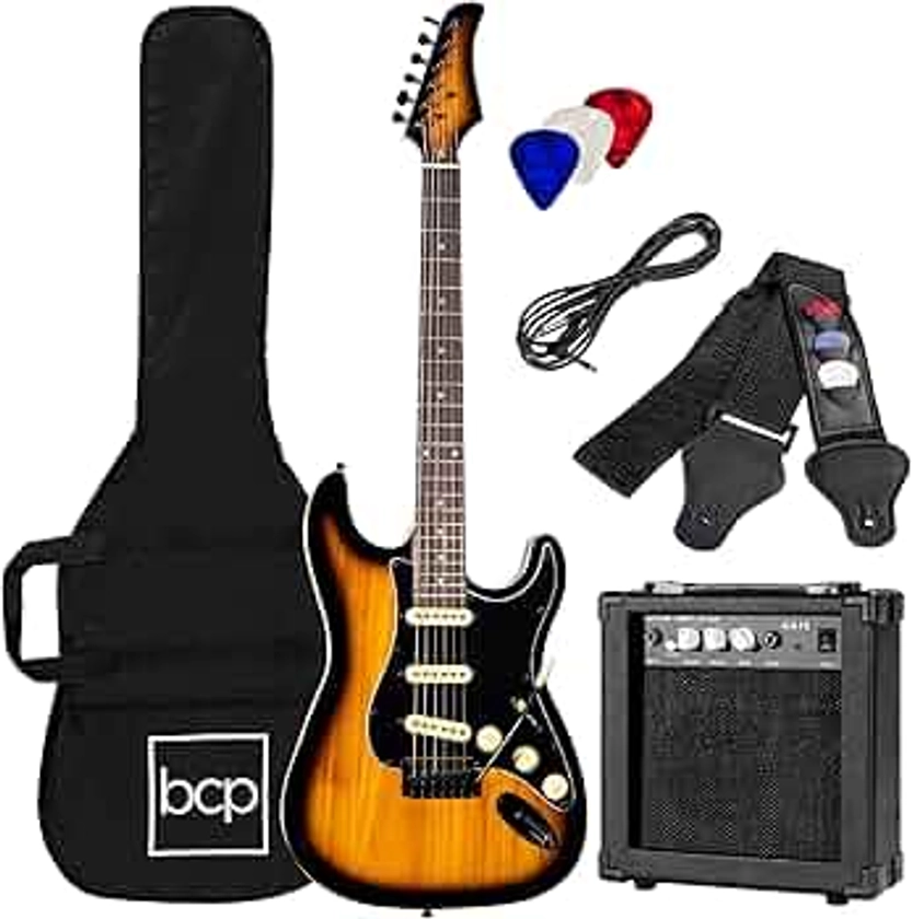 Best Choice Products 39in Full Size Beginner Electric Guitar Starter Kit w/Case, Strap, 10W Amp, Strings, Pick, Tremolo Bar - Sunburst