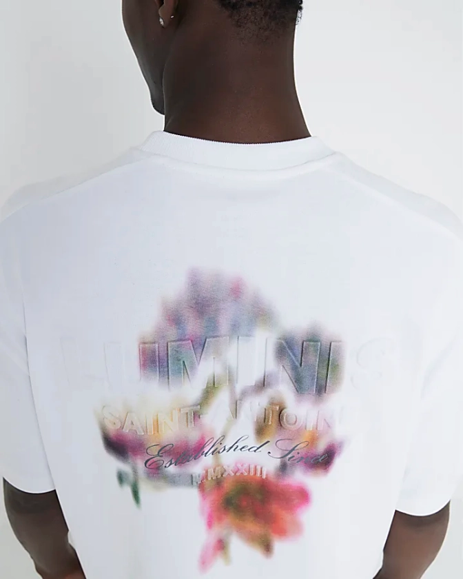 White Floral Embossed T-Shirt | River Island