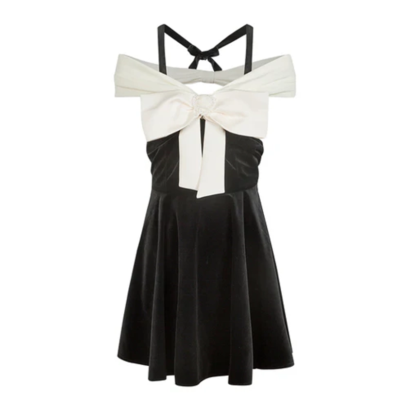 Black Vintage Off-shoulder Mini Dress