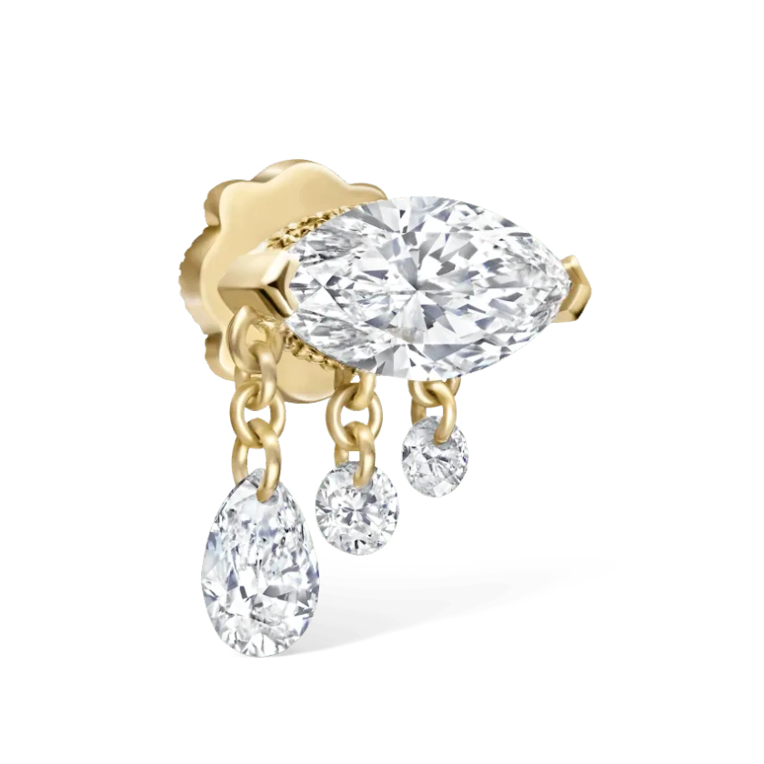 Triple Teardrop Marquise Diamond Threaded Stud Earring