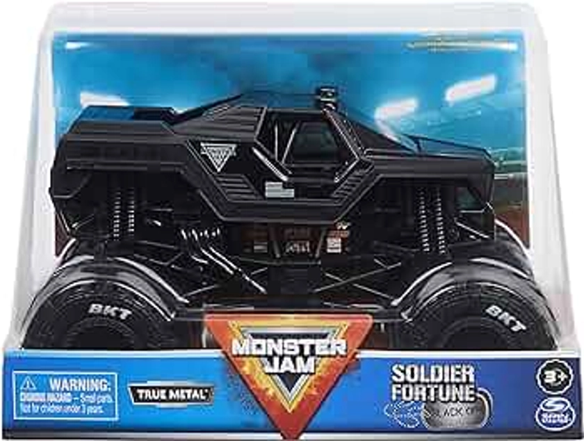 Monster Jam Official Soldier Fortune Truck, Retro Soldier Fortune Black Ops Collector 1:24 Scale Die-Cast Vehicle - Chrome Rims & BKT Tread Tires, Use In All Playsets - Collectible For Fans & Birthday