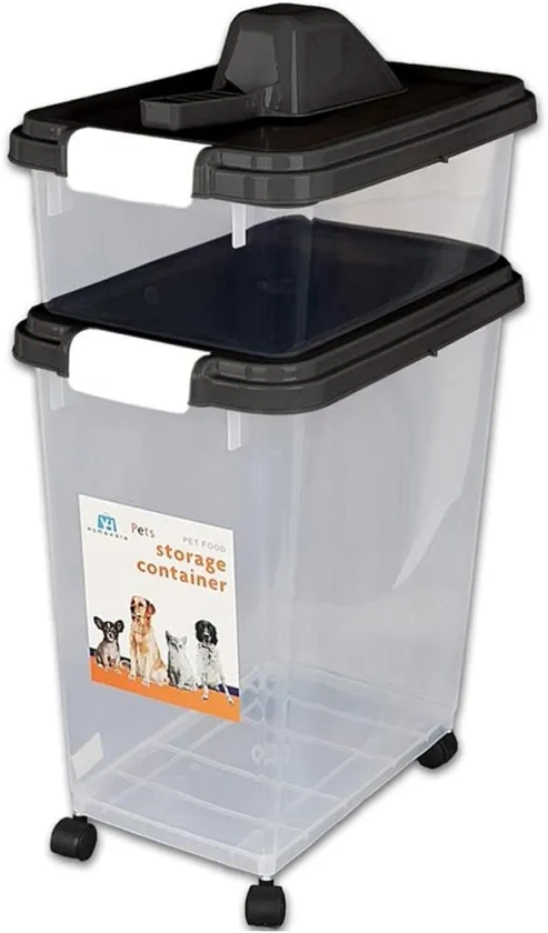 Taylor & Brown 3-Piece Airtight Pet Food Storage Container With Plastic Measuring Scoop Treats For Pet Dog Cat Animal Dry Food Dispenser With Casters (Black)
