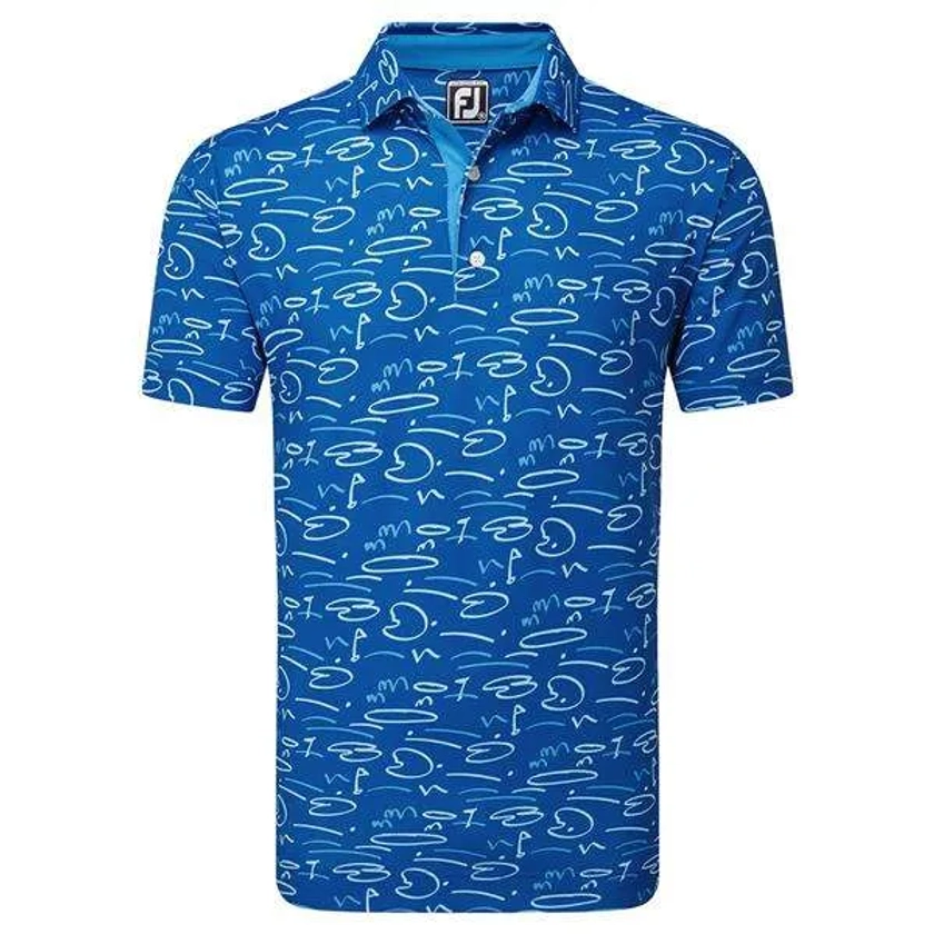 Footjoy Golf Course Doodle Pique Polo Deep Blue