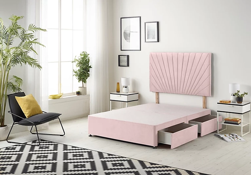 Somnior Platinum Plush Pink Divan Bed Base With 2 Drawers And Headboard - Single | DIY at B&Q