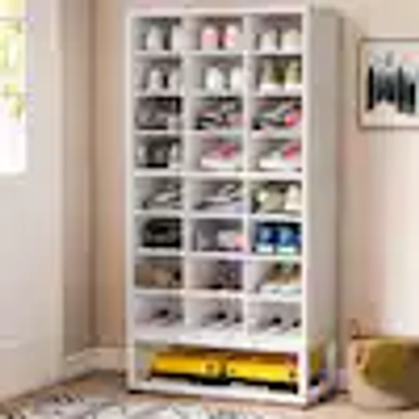 55 in. H x 25 in. W White 24-Pairs Shoe Storage Cabinet, 8-Tier Shoe Rack