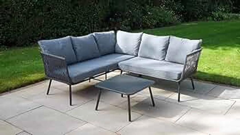 Liv Outdoors Panama Slim Rope Corner Sofa with metal table 193 x 180cm Left Corner (Grey - Left Corner)