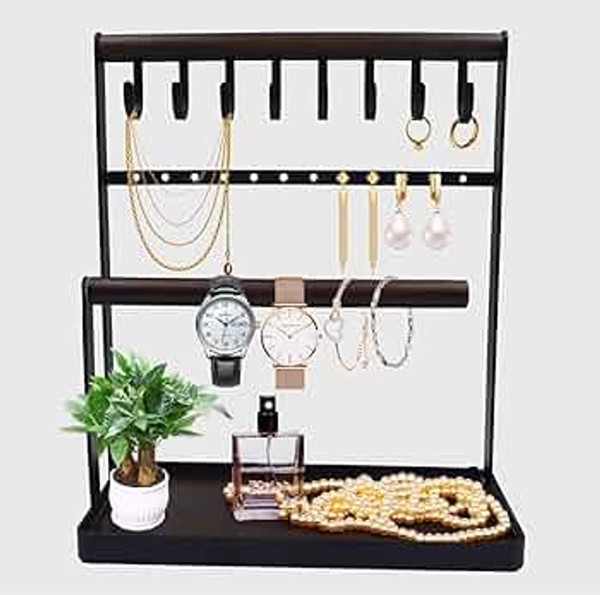 Sanshaoye Jewelry Organizer Stand Christmas Gifts for Women, 3-Tier Necklace Bracelet Holder Earrings Rings Jewelry Tower Display for Home and Store Display - Black