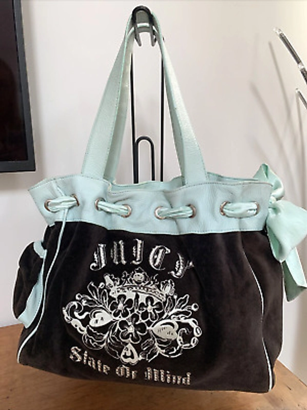 JUICY COUTURE 'State Of Mind' Brown Velvet & Aqua Green Daydreamer Tote Bag | eBay